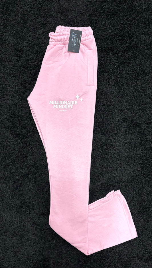 ✨Millionaire Mindset✨ pink and white stack joggers!!!